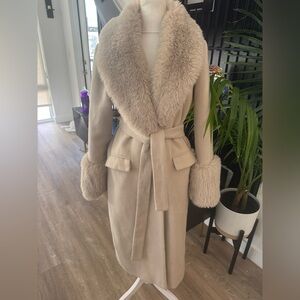 ((SOLD)) Luxurious Tan Faux Fur Trimmed Penny Lane Style Coat